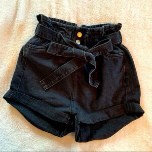 SWS Denim | high waisted paper bag black bow shorts